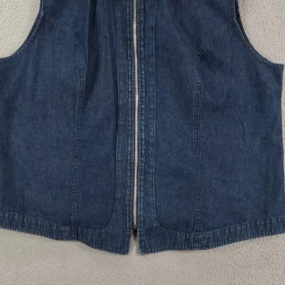 Vintage Riverchase Denim Vest Womens 20 Collared Plaid Collar Heart Zipper - Picture 2 of 11